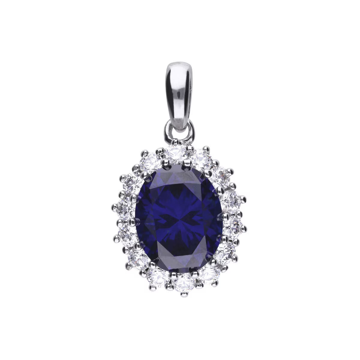 Sterling Silver Blue Cubic Zirconia Oval Pendant with Surround