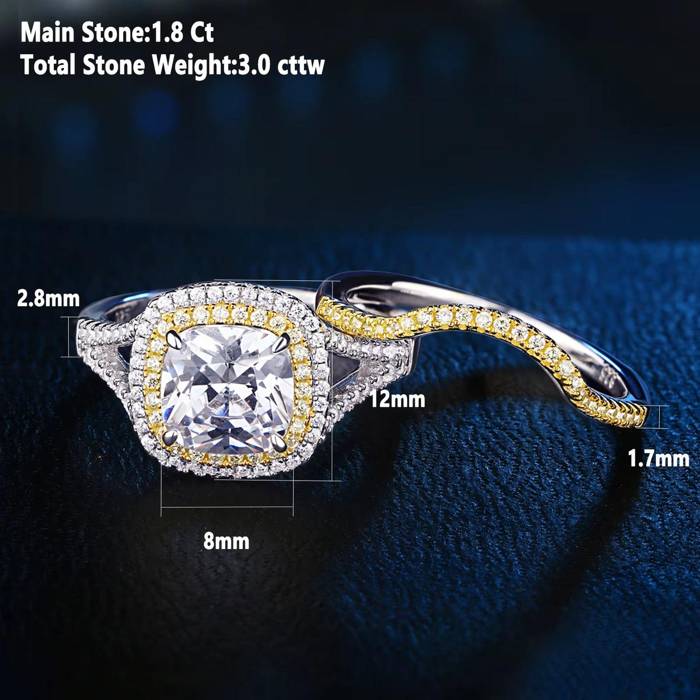925 Silver Jewelry Engagement Rings Halo Gold Wedding Band Bridal Set for Women Cushion Cut AAAAA CZ Clearance Sale