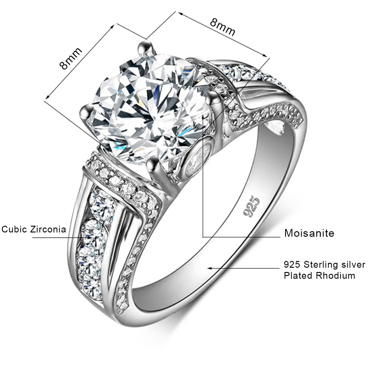 Real 2 Carats Moissanite Rings for Women Solid 925 Sterling Silver Wedding Band Luxury Female Jewelry Accessories Gift for Girls