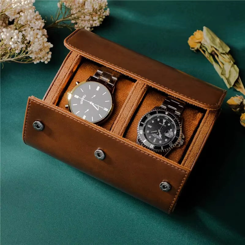Travel Watch Case Roll Organizer for Men Vegan Faux Leather Watch Display Case Watch Storage Holder for Collection