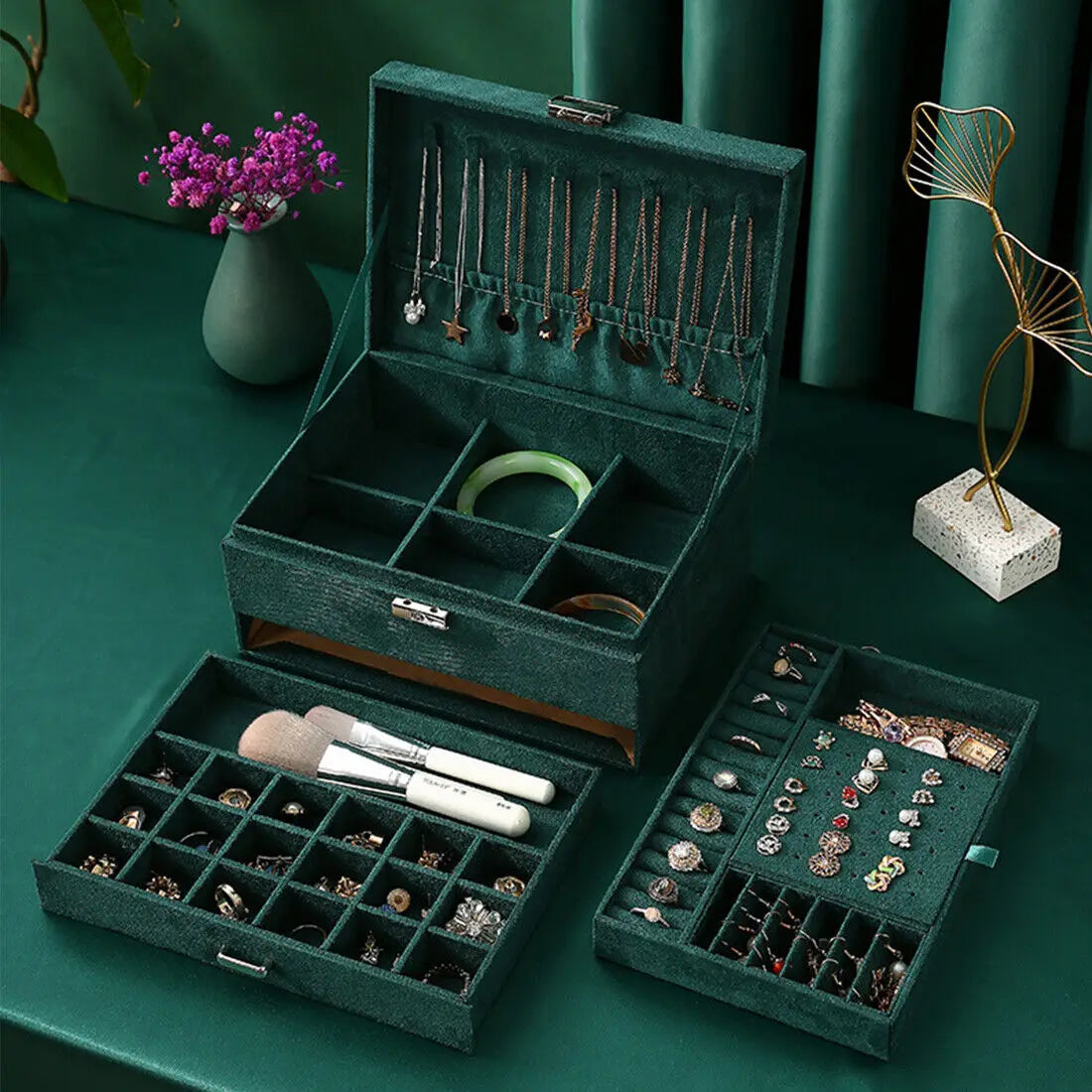 3 Layer Large Jewellery Organize Storage Necklace Storage Box Drawer Cabinet UK