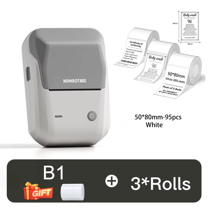 B1 Thermal Label Printer Bluetooth Portable Pocket Label Maker Barcode QR Code Self-Adhesive Sticker Labeling Machine