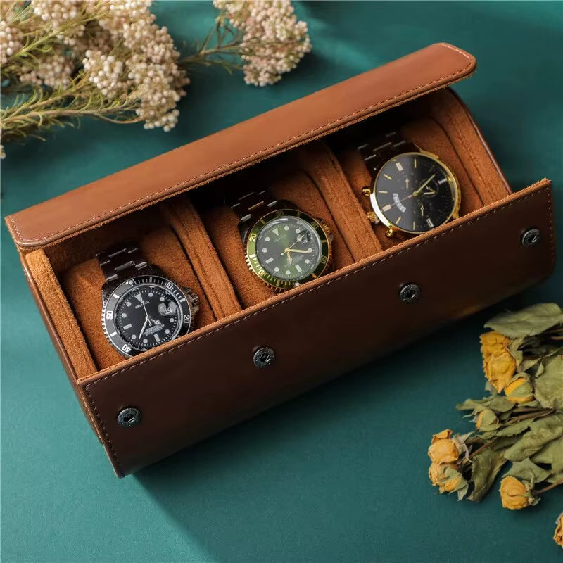 Travel Watch Case Roll Organizer for Men Vegan Faux Leather Watch Display Case Watch Storage Holder for Collection