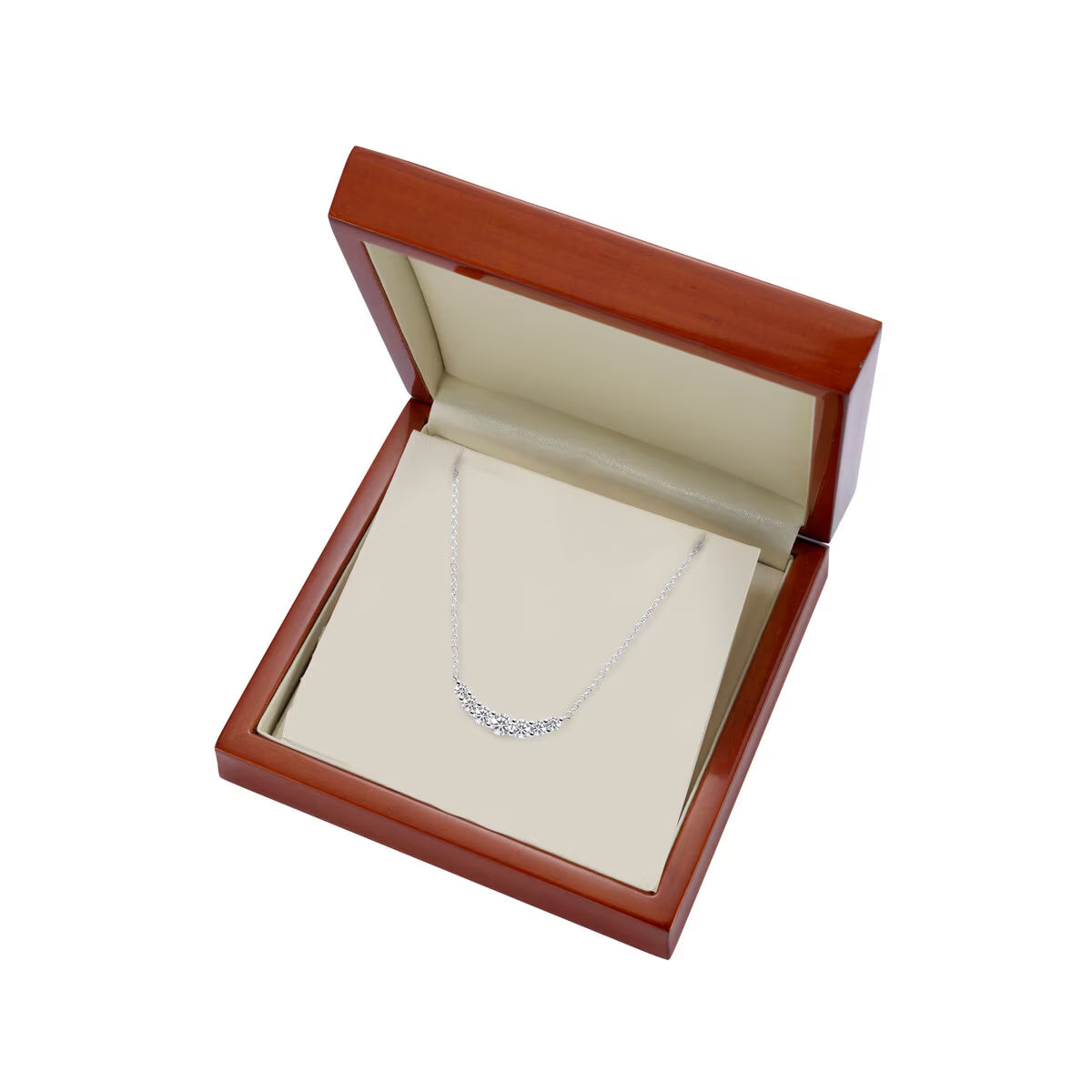 0.57Ctw round Brilliant Cut Diamond Curve Necklace, 18Ct White Gold