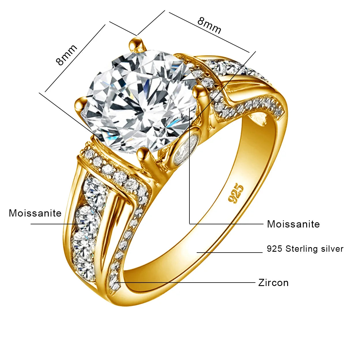 Real 2 Carats Moissanite Rings for Women Solid 925 Sterling Silver Wedding Band Luxury Female Jewelry Accessories Gift for Girls