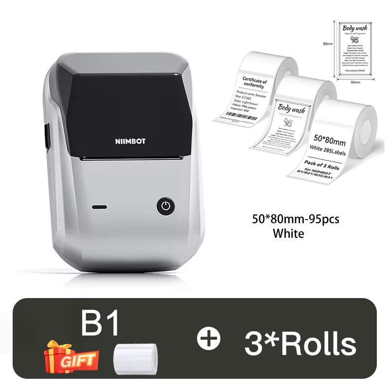 B1 Thermal Label Printer Bluetooth Portable Pocket Label Maker Barcode QR Code Self-Adhesive Sticker Labeling Machine