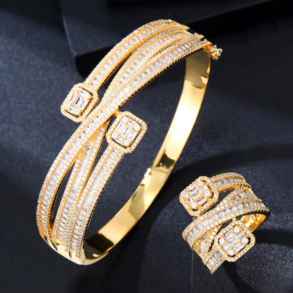 Maxi Size Crossover 3 Colors Bracelet Bangle for Women Wedding Party Zircon Crystal Engagement DUBAI Bridal Jewelry Gifts