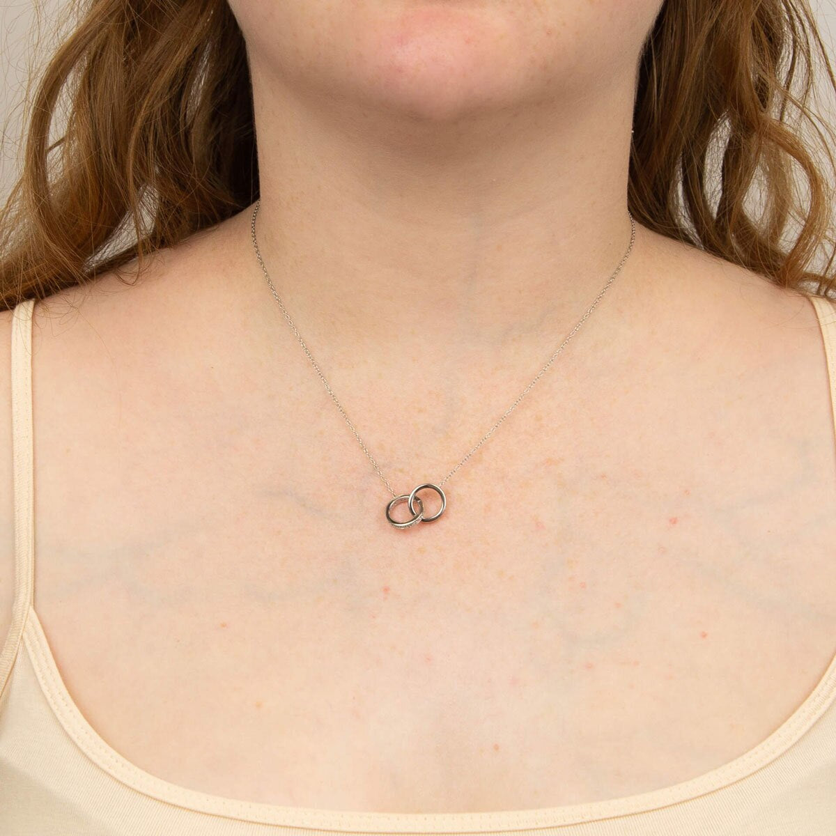 Sterling Silver Cubic Zirconia Interlocking Rings Necklace