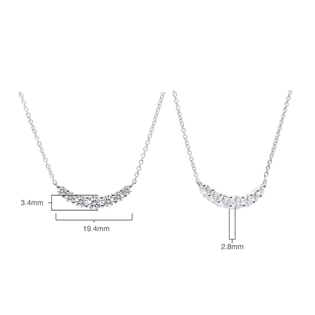 0.57Ctw round Brilliant Cut Diamond Curve Necklace, 18Ct White Gold