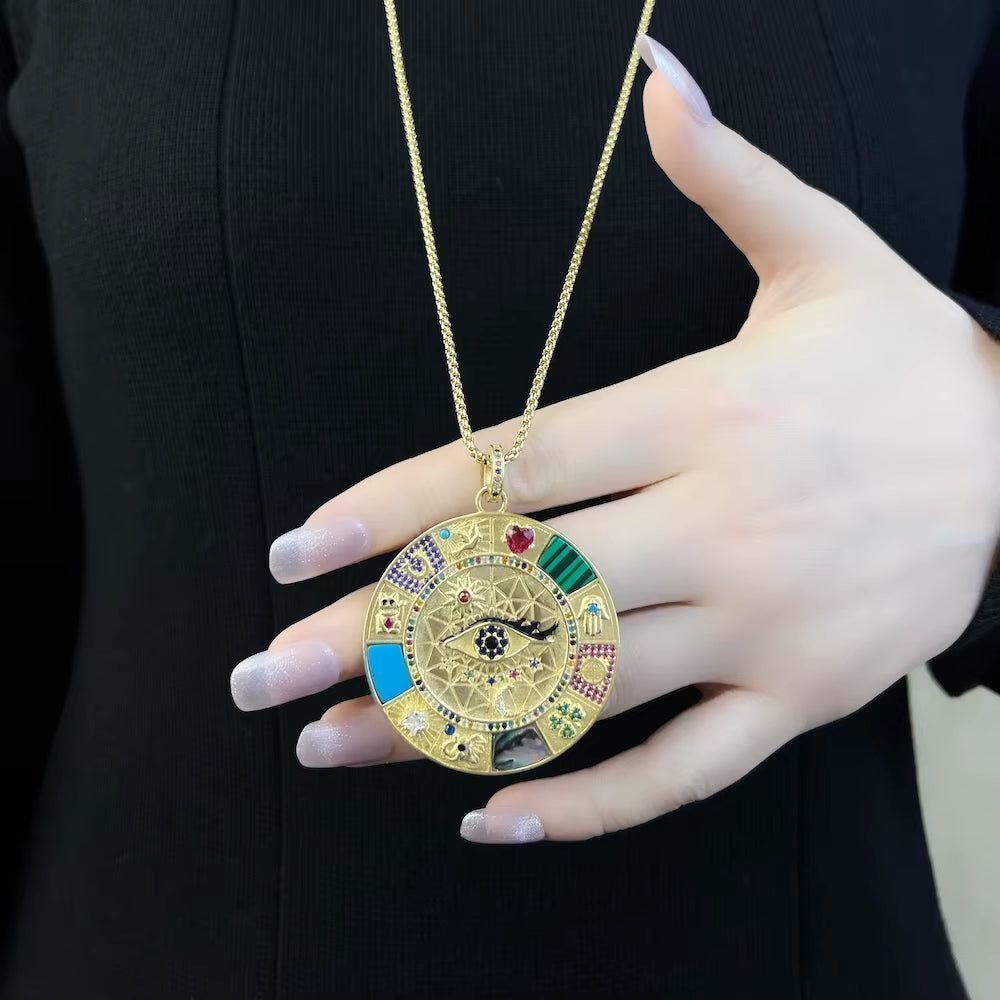 Necklace Amulet Magical Lucky Symbols New Fine Jewelry Europe 925 Sterling Silver Wheel of Fortune Gift for Women Men