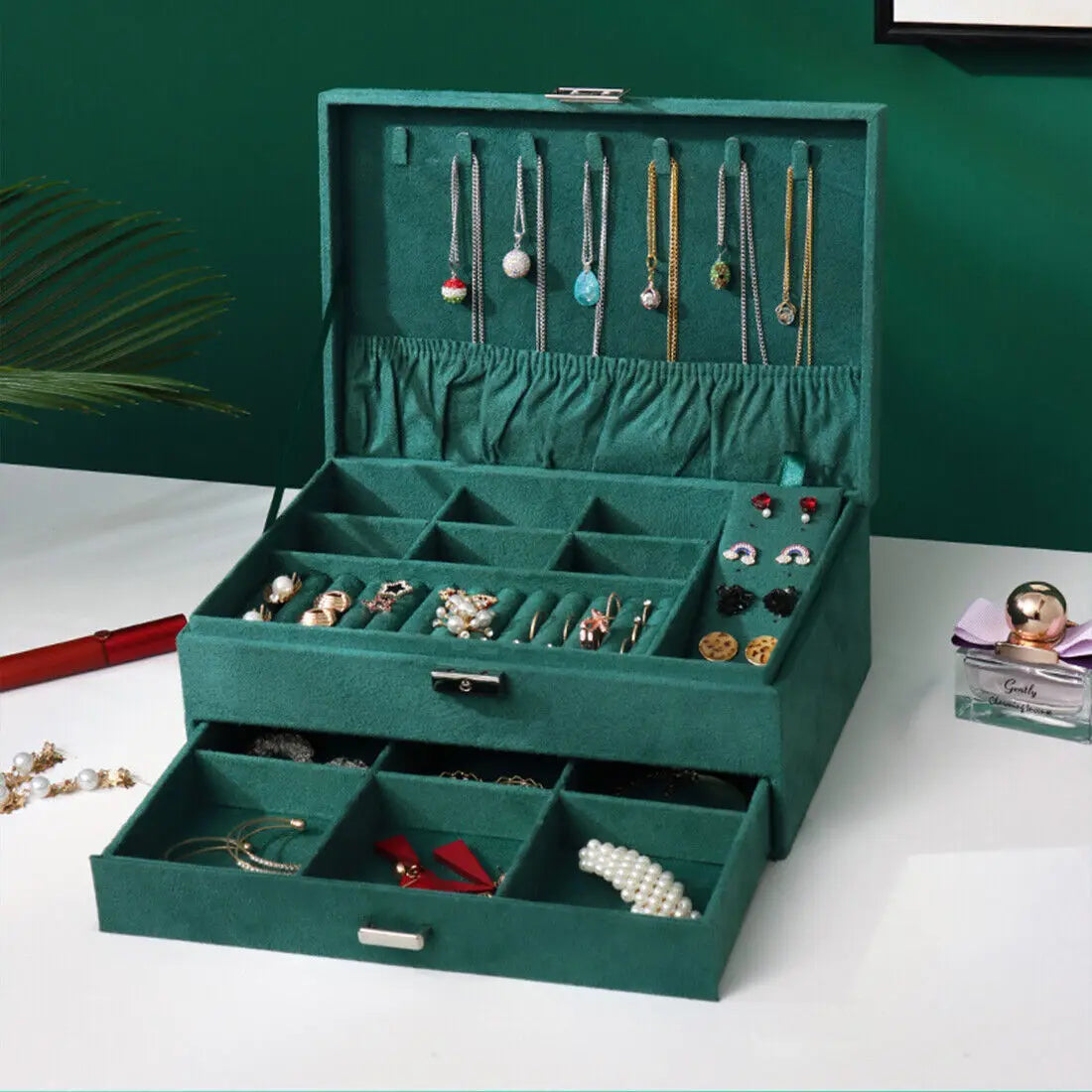 3 Layer Large Jewellery Organize Storage Necklace Storage Box Drawer Cabinet UK