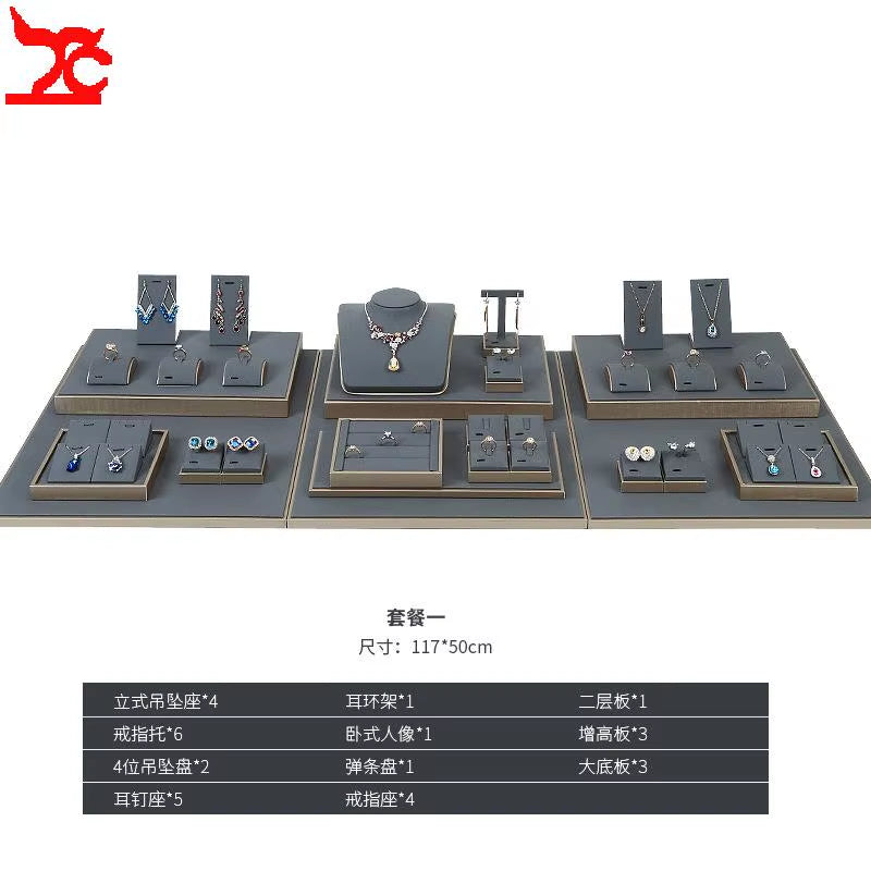 Luxury Jewelry Display Set Shop Exhibitor Counter Window Display Stand Necklace Ring Earring Organizer Holder Bracelet Rack