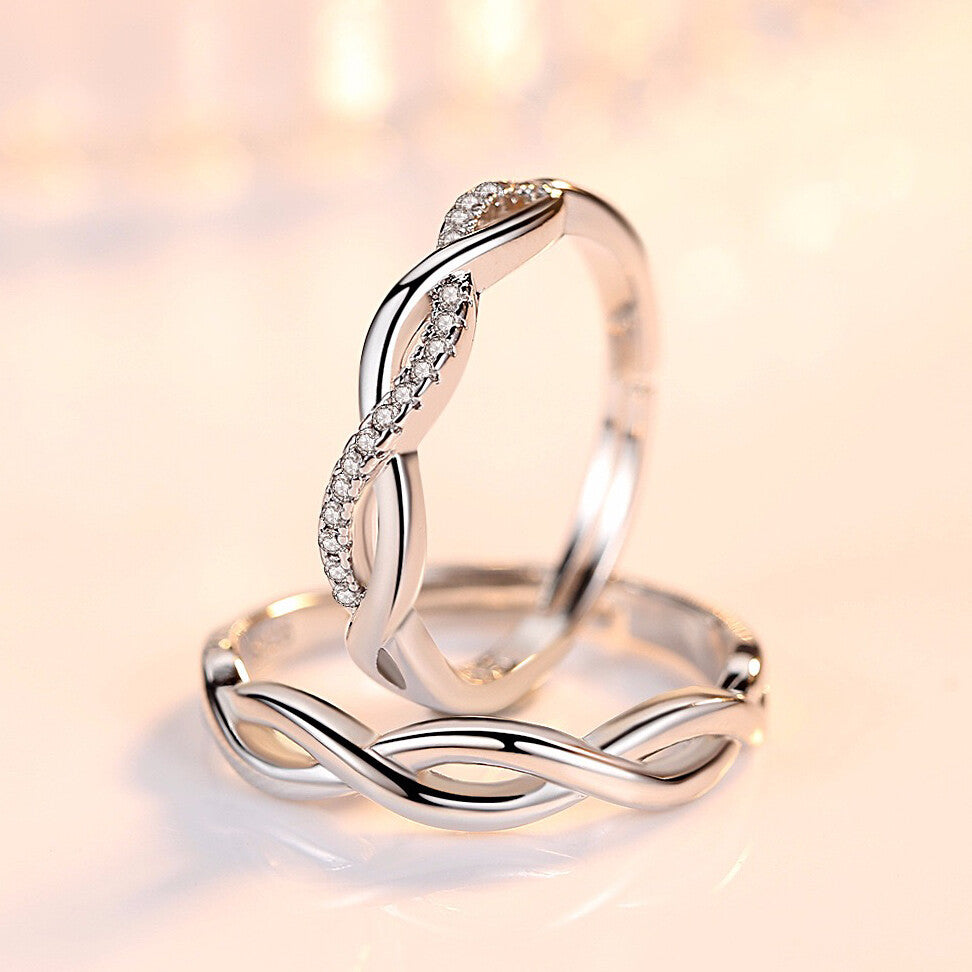 925 Sterling Silver Crystal Twisted Adjustable Ring Women Mens Jewellery Gift