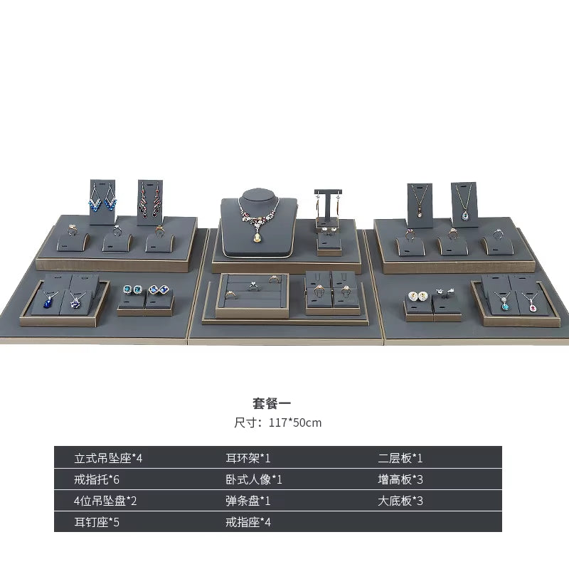 Luxury Jewelry Display Set Shop Exhibitor Counter Window Display Stand Necklace Ring Earring Organizer Holder Bracelet Rack