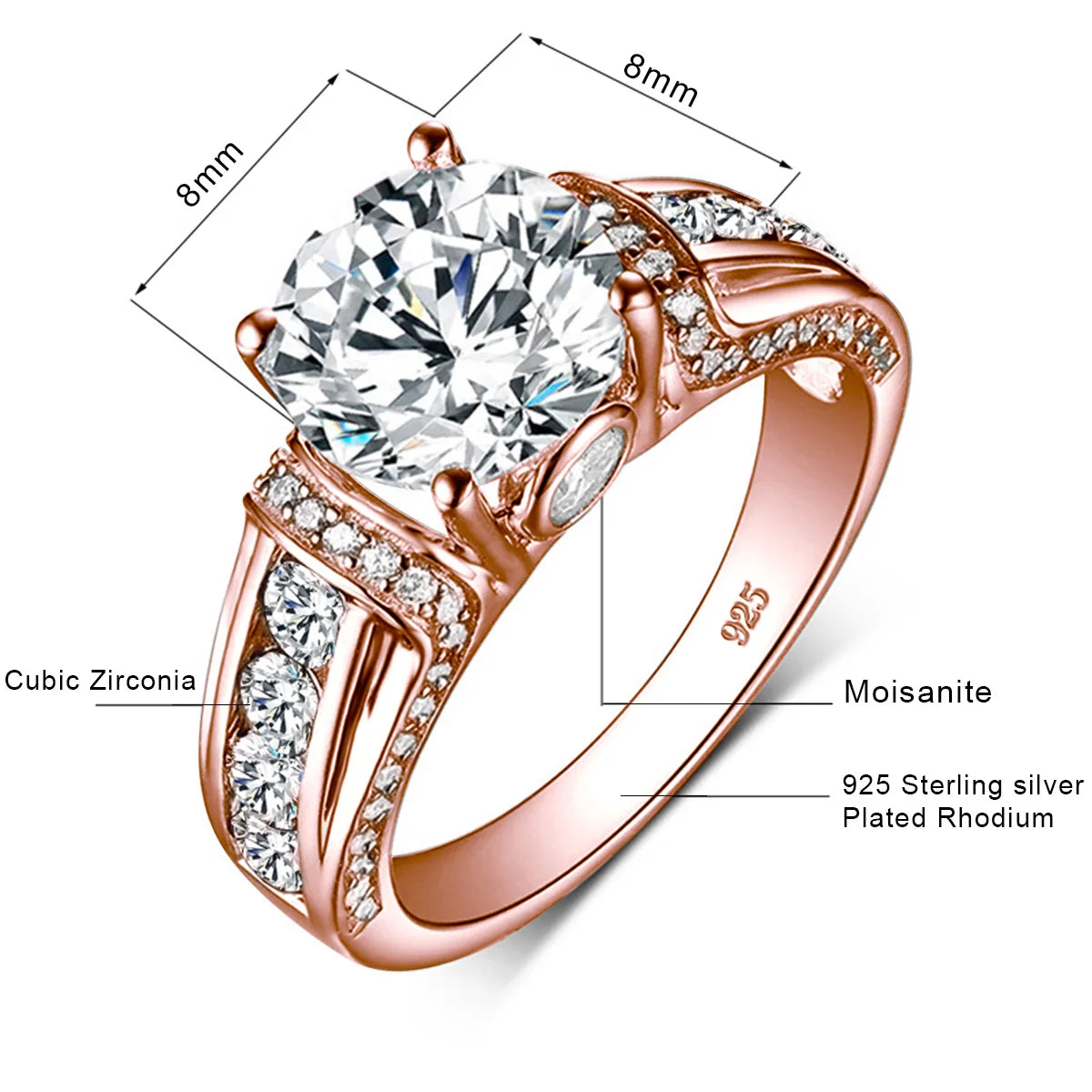 Real 2 Carats Moissanite Rings for Women Solid 925 Sterling Silver Wedding Band Luxury Female Jewelry Accessories Gift for Girls