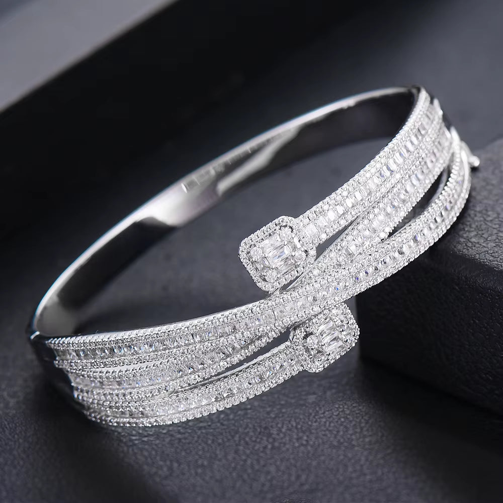 Maxi Size Crossover 3 Colors Bracelet Bangle for Women Wedding Party Zircon Crystal Engagement DUBAI Bridal Jewelry Gifts