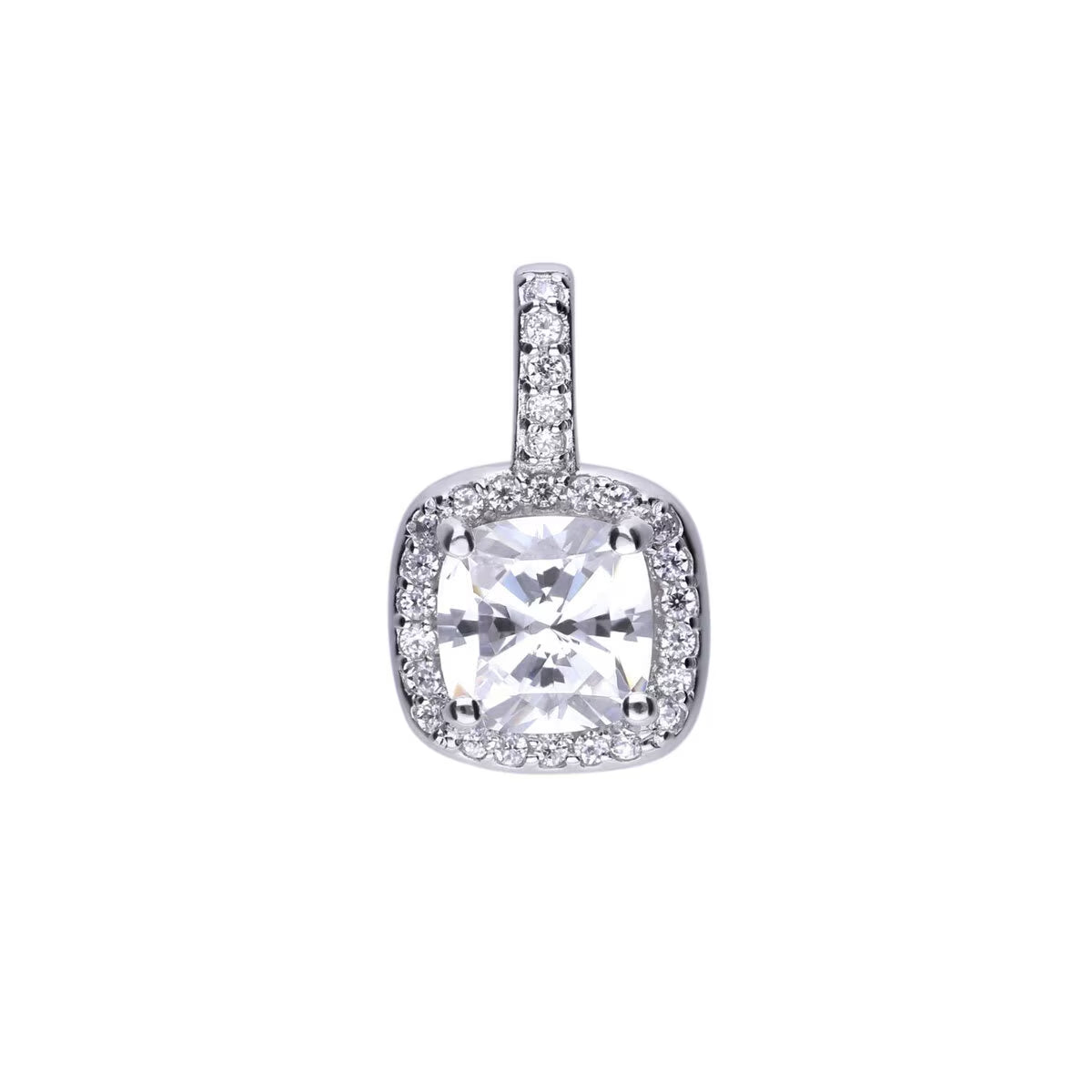 Sterling Silver Square Pave Set Cubic Zirconia Pendant