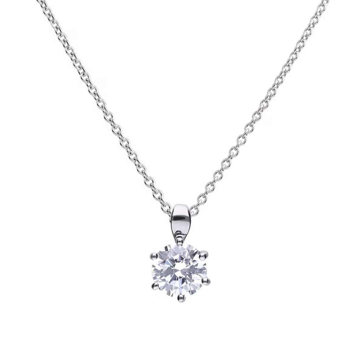 Sterling Silver Six Claw Cubic Zirconia Pendant