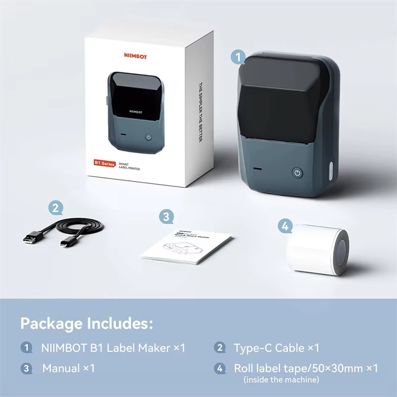 B1 Thermal Label Printer Bluetooth Portable Pocket Label Maker Barcode QR Code Self-Adhesive Sticker Labeling Machine