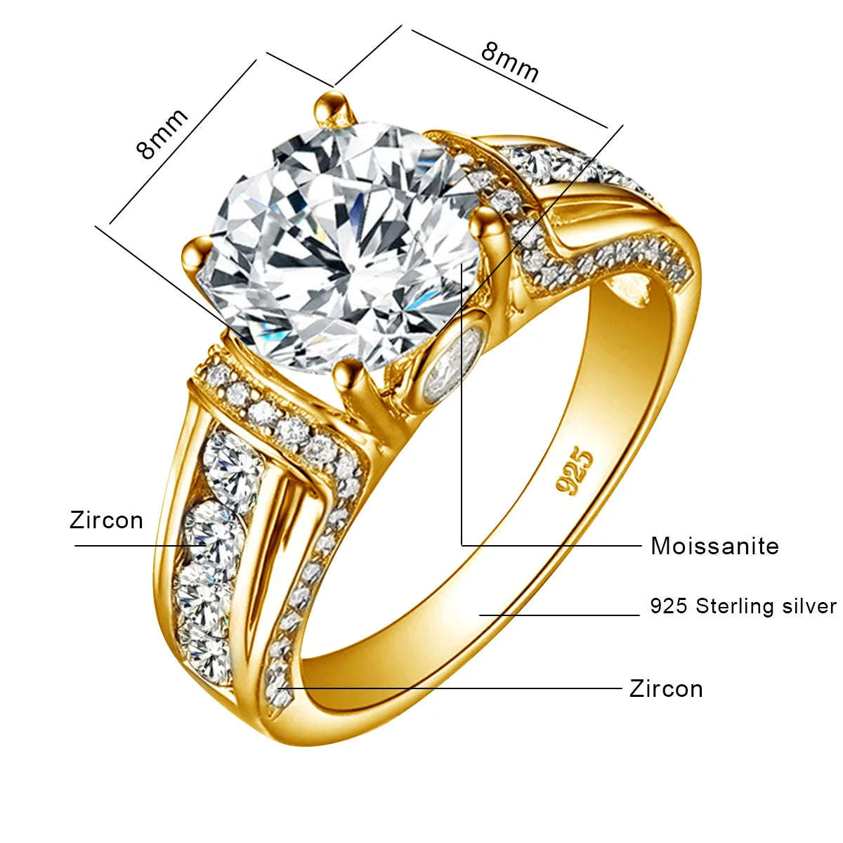 Real 2 Carats Moissanite Rings for Women Solid 925 Sterling Silver Wedding Band Luxury Female Jewelry Accessories Gift for Girls