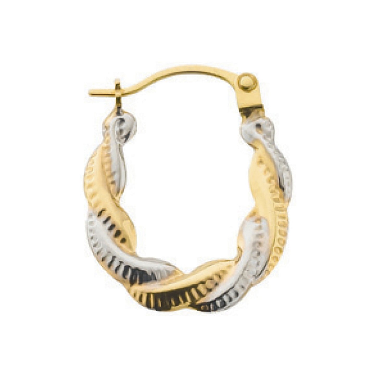 Two Colour Gold Creole Hoop Earrings 9Ct Yellow and White Gold Twist Hallmarked