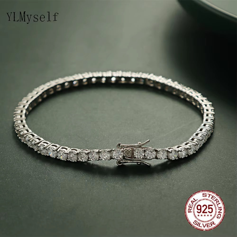 Pure Silver of 16-20.5CM Tennis Bracelet Jewelry 2-4Mm 5A CZ Eternal Gift for Wife Stunning Real 925 Jewellery