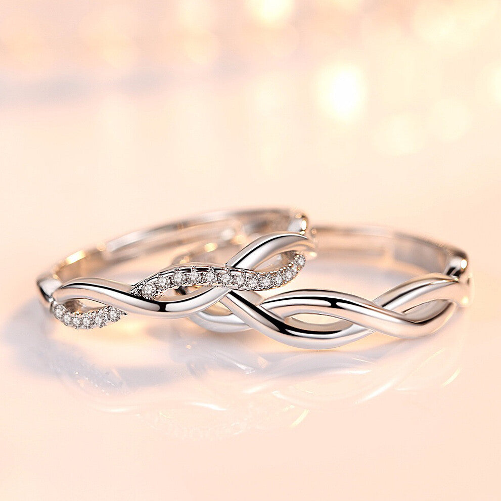 925 Sterling Silver Crystal Twisted Adjustable Ring Women Mens Jewellery Gift