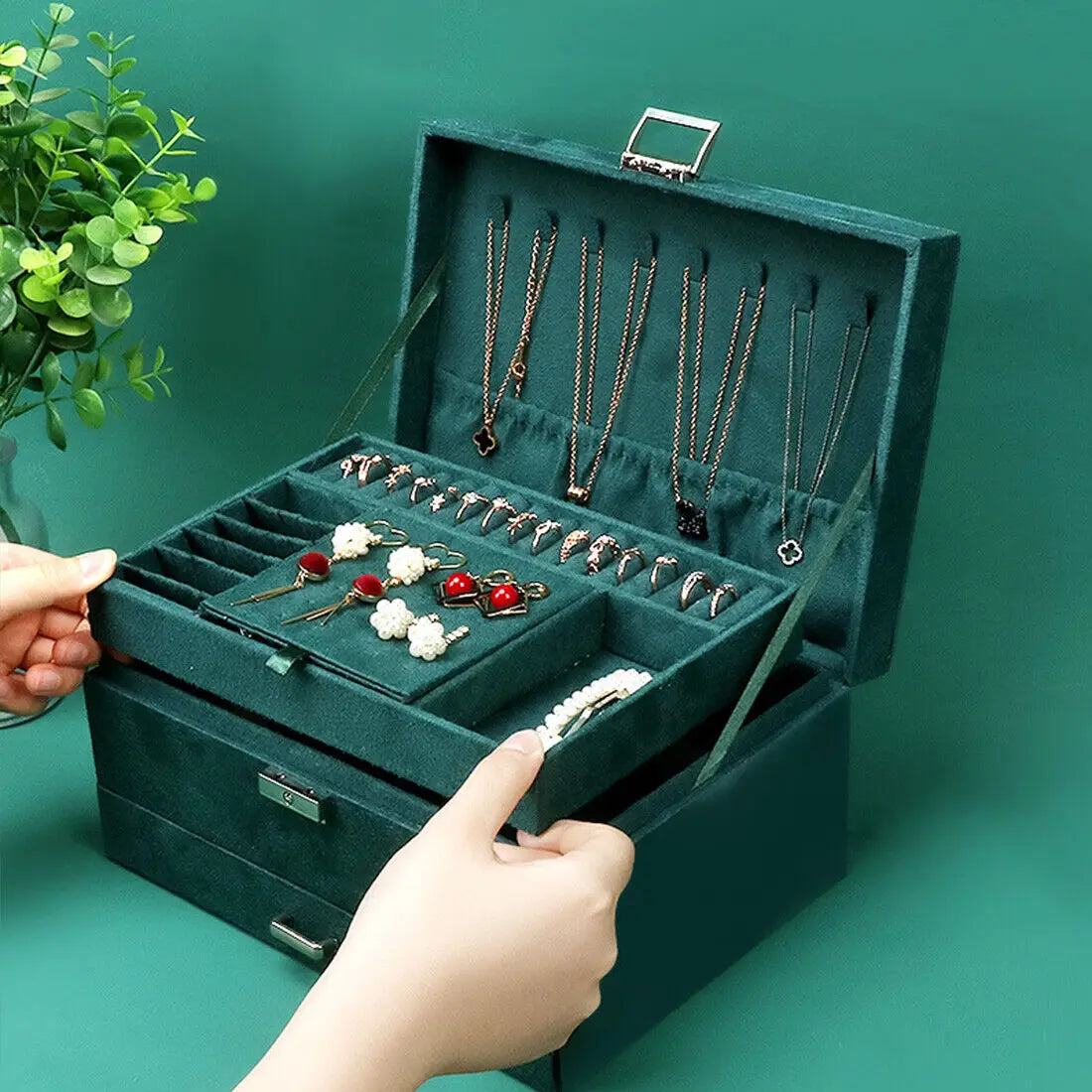 3 Layer Large Jewellery Organize Storage Necklace Storage Box Drawer Cabinet UK