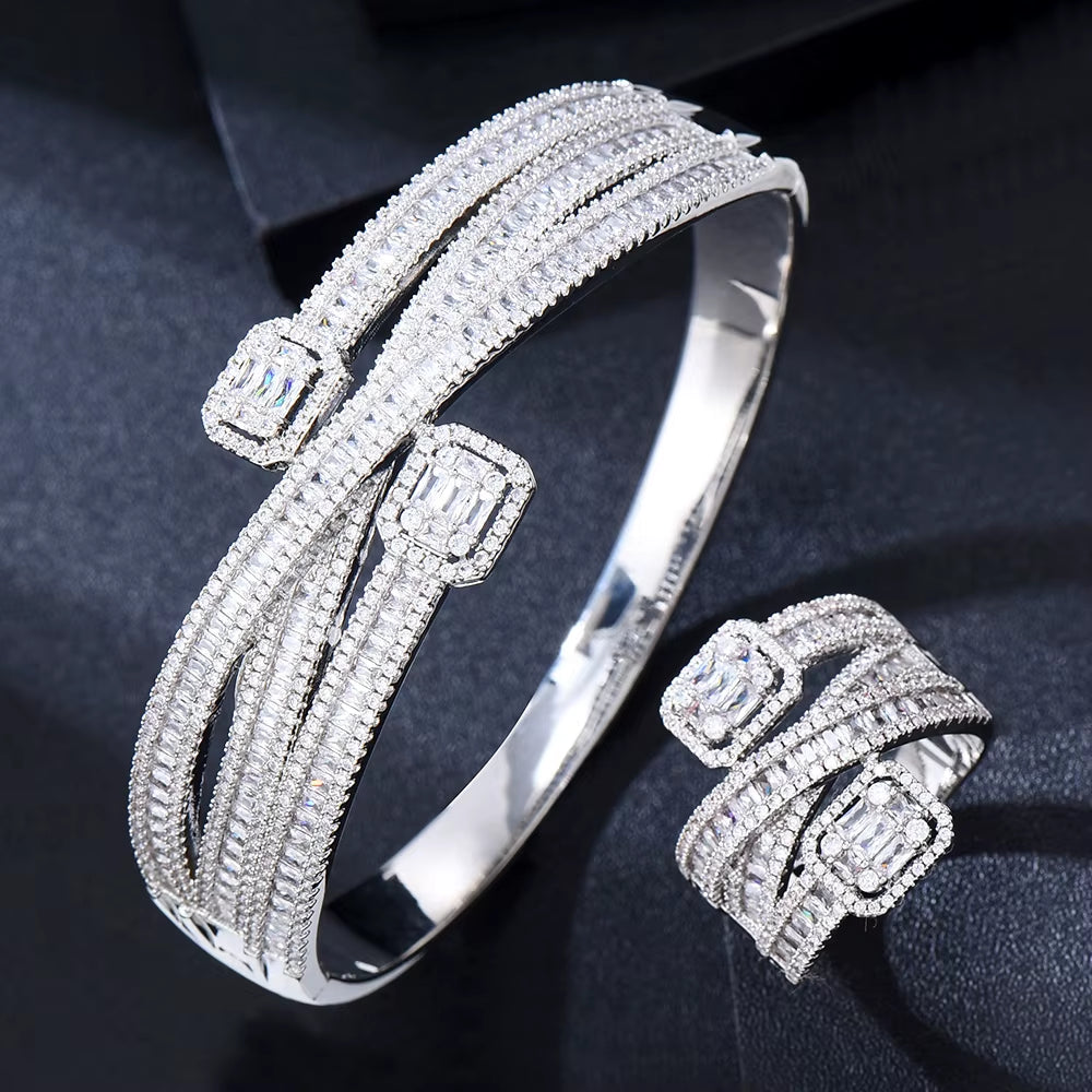 Maxi Size Crossover 3 Colors Bracelet Bangle for Women Wedding Party Zircon Crystal Engagement DUBAI Bridal Jewelry Gifts