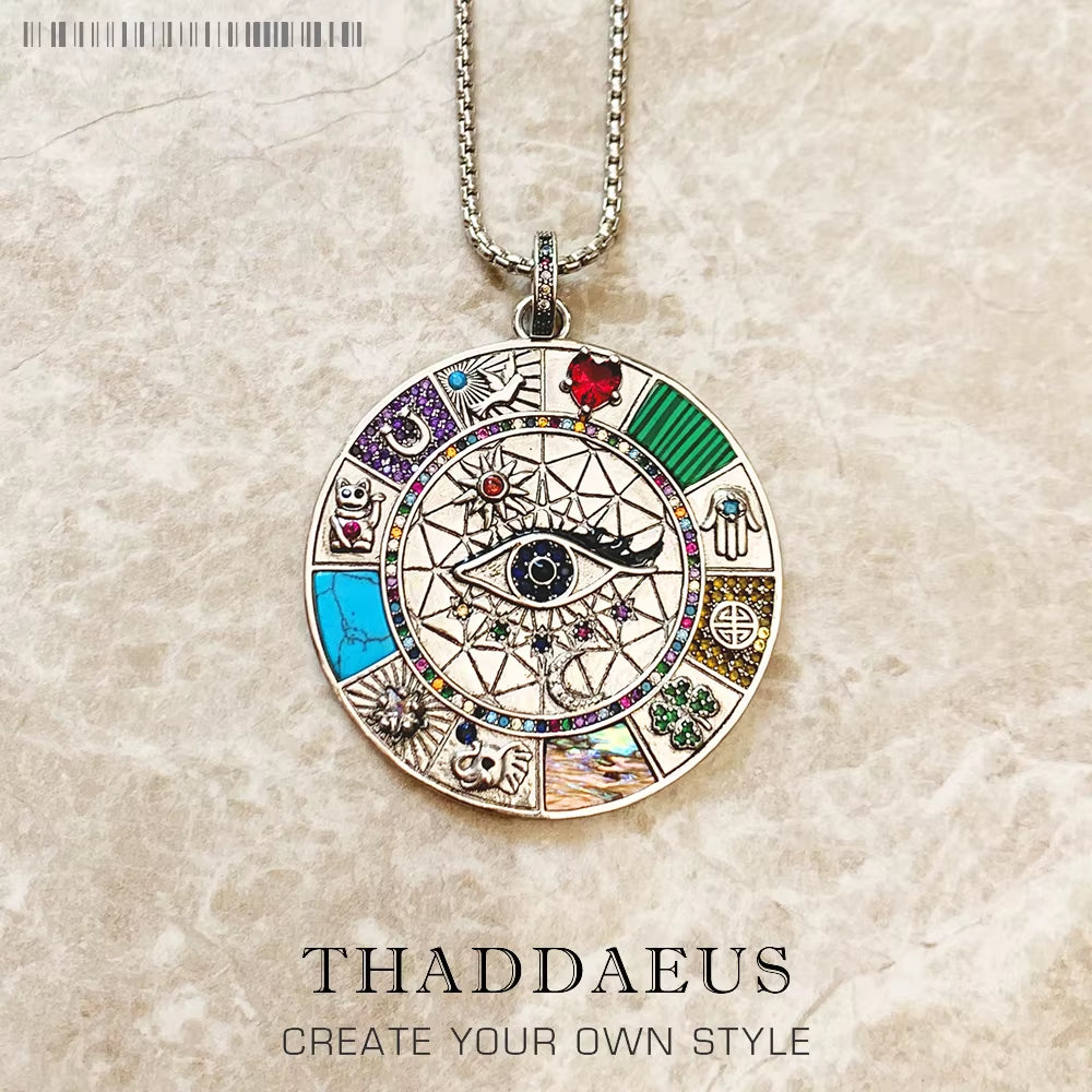 Necklace Amulet Magical Lucky Symbols New Fine Jewelry Europe 925 Sterling Silver Wheel of Fortune Gift for Women Men