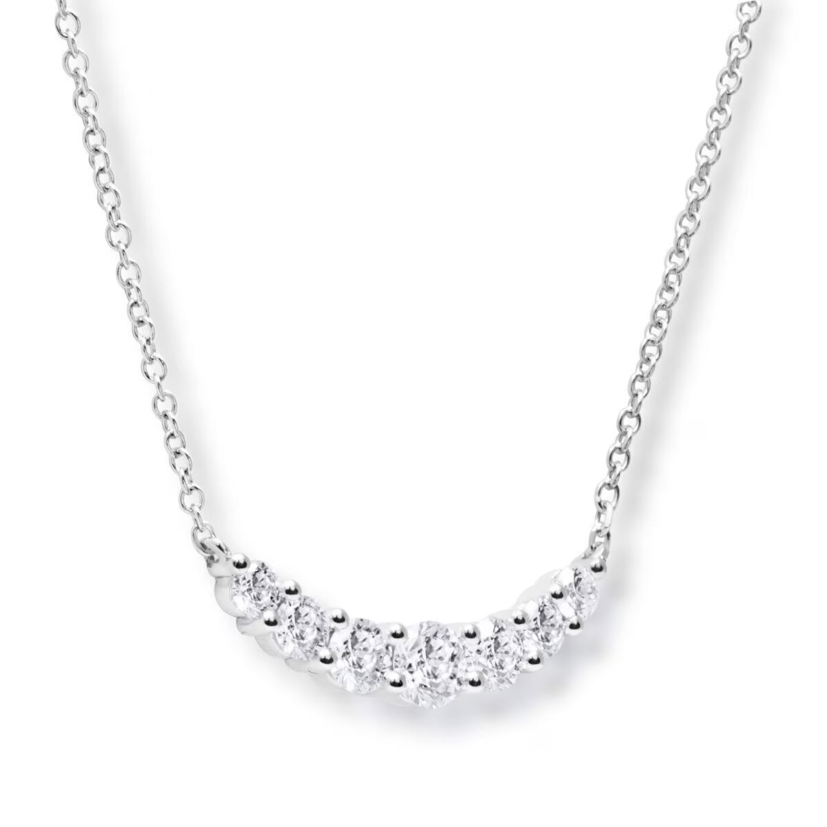 0.57Ctw round Brilliant Cut Diamond Curve Necklace, 18Ct White Gold