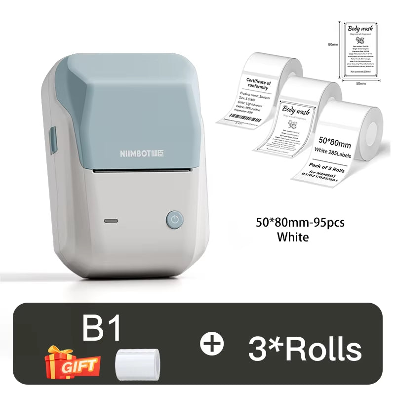 B1 Thermal Label Printer Bluetooth Portable Pocket Label Maker Barcode QR Code Self-Adhesive Sticker Labeling Machine