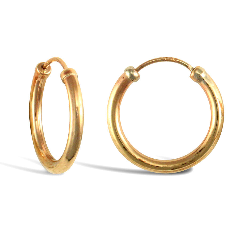 9Ct Yellow Gold Hoop Style Earrings British Made Hallmarked 15Mm