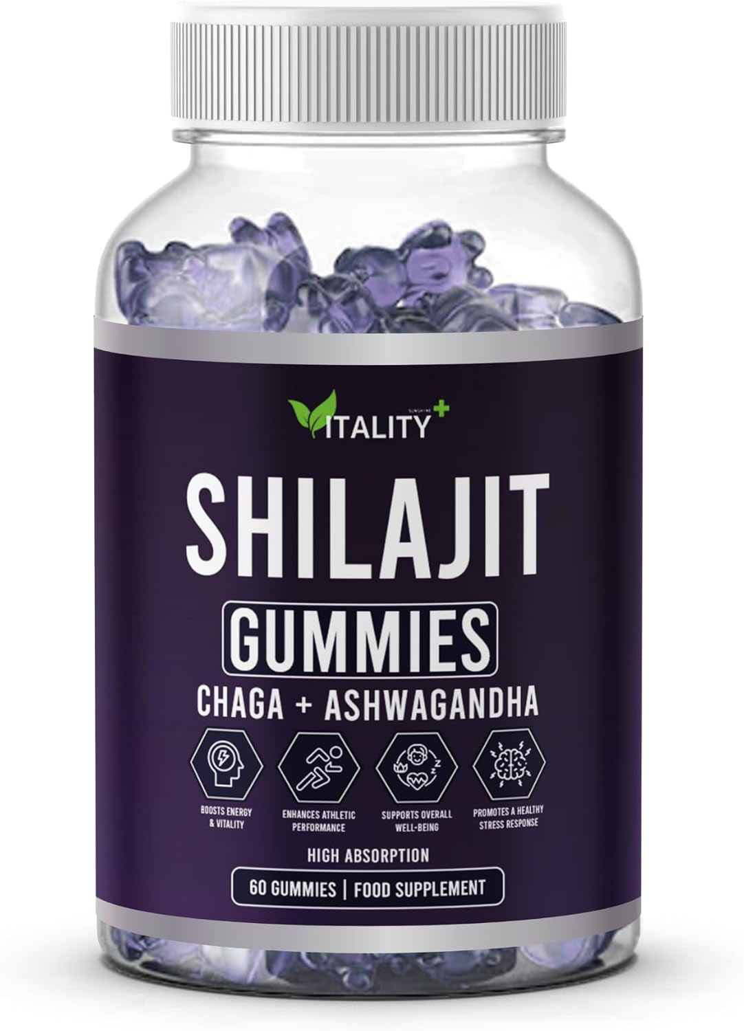 Premium Shilajit Gummies with Chaga & Ashwagandha – 500Mg Shilajit, 250Mg Chaga, 200Mg Ashwagandha – 60 Gummies – 1 Month Supply