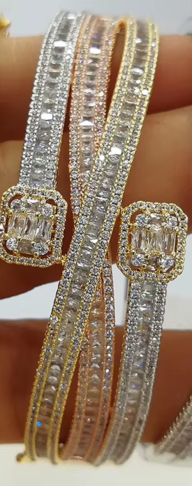 Maxi Size Crossover 3 Colors Bracelet Bangle for Women Wedding Party Zircon Crystal Engagement DUBAI Bridal Jewelry Gifts