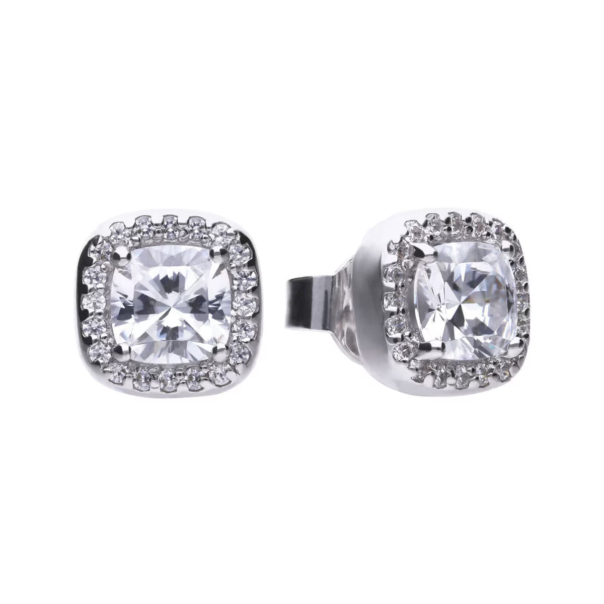 Sterling Silver Square Pave Set 1.57 Carat Cubic Zirconia Stud Earrings