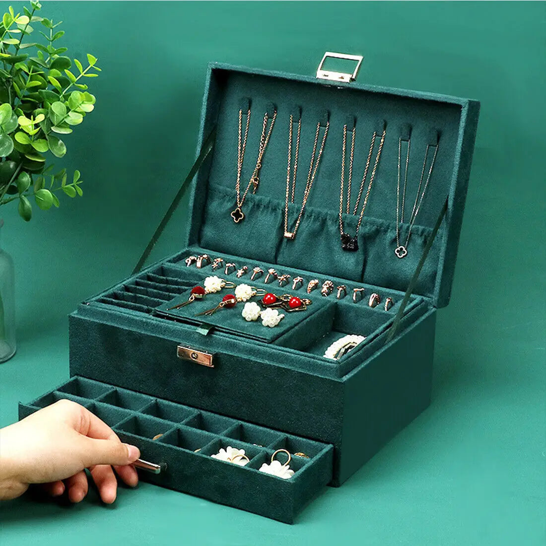 3 Layer Large Jewellery Organize Storage Necklace Storage Box Drawer Cabinet UK