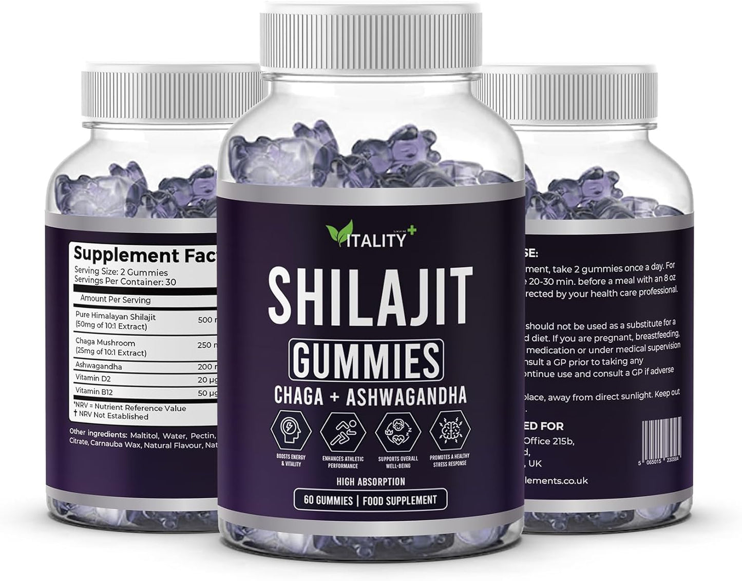 Premium Shilajit Gummies with Chaga & Ashwagandha – 500Mg Shilajit, 250Mg Chaga, 200Mg Ashwagandha – 60 Gummies – 1 Month Supply
