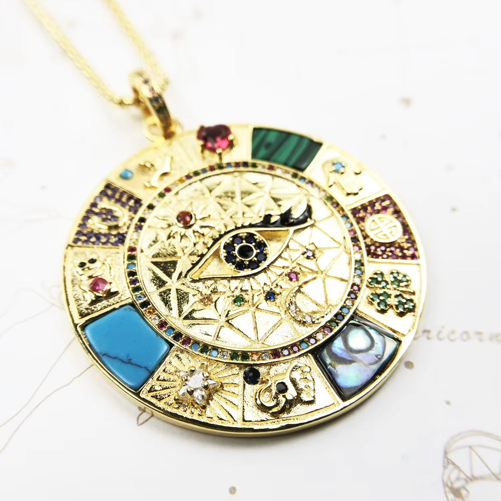 Necklace Amulet Magical Lucky Symbols New Fine Jewelry Europe 925 Sterling Silver Wheel of Fortune Gift for Women Men