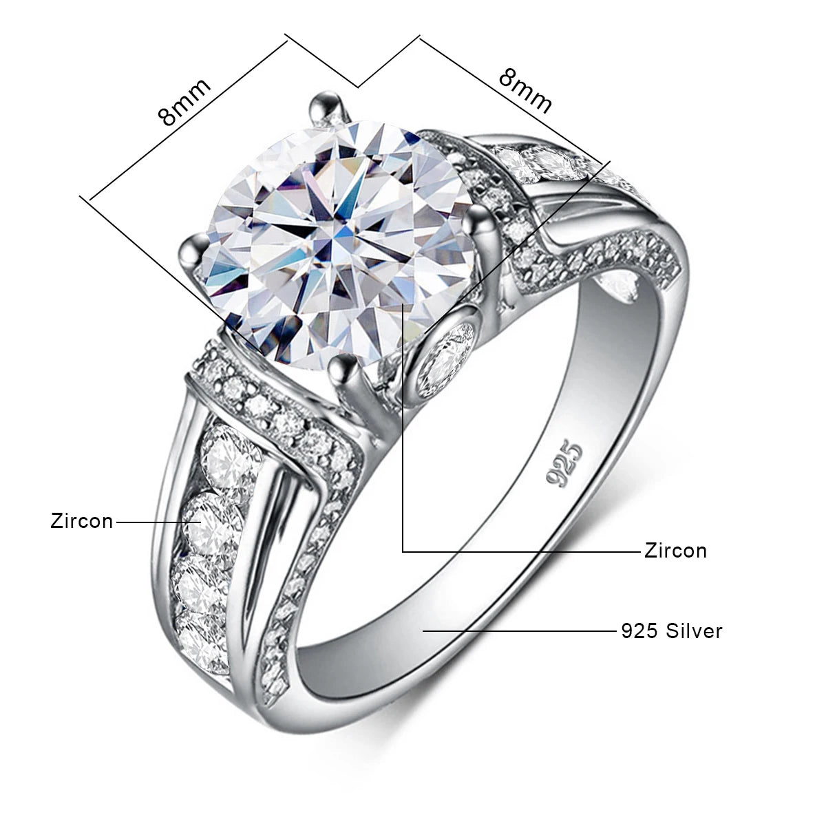 Real 2 Carats Moissanite Rings for Women Solid 925 Sterling Silver Wedding Band Luxury Female Jewelry Accessories Gift for Girls