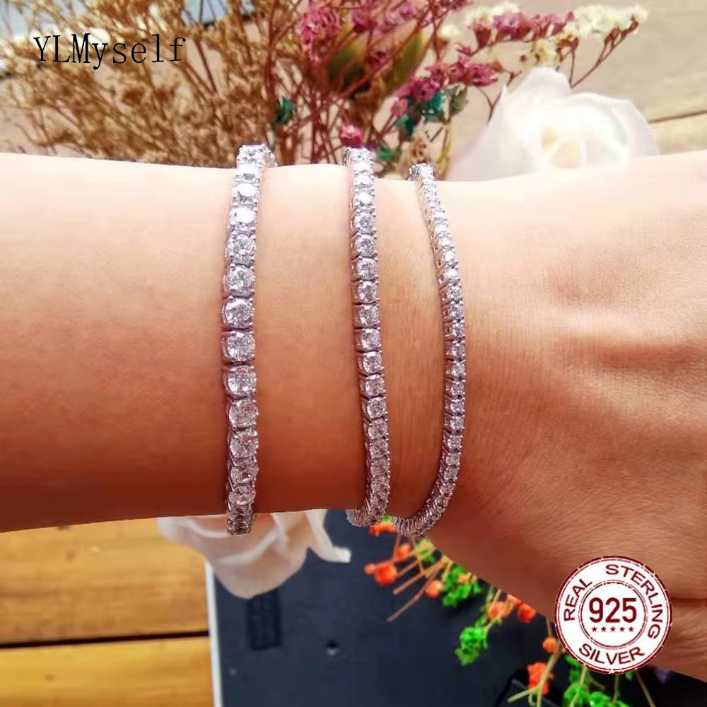 Pure Silver of 16-20.5CM Tennis Bracelet Jewelry 2-4Mm 5A CZ Eternal Gift for Wife Stunning Real 925 Jewellery