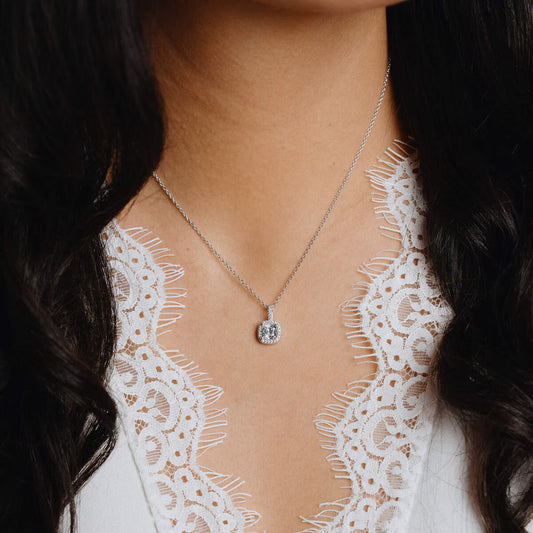 Sterling Silver Square Pave Set Cubic Zirconia Pendant