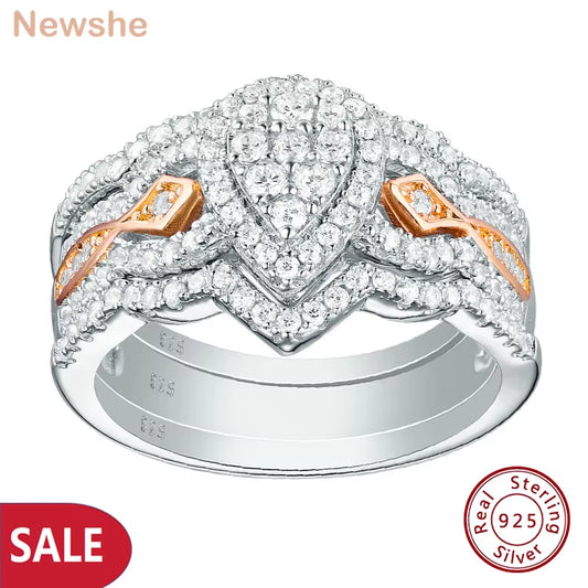 3 Pcs 925 Sterling Silver Wedding Rings for Women 1.3 Ct Double Pear Shape AAAAA CZ Engagement Ring Set Clearance Sale