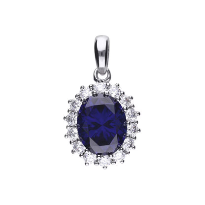 Sterling Silver Blue Cubic Zirconia Oval Pendant with Surround