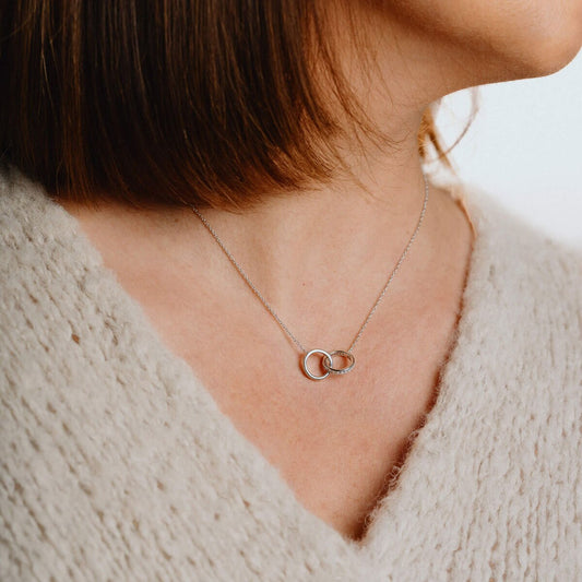 Sterling Silver Cubic Zirconia Interlocking Rings Necklace