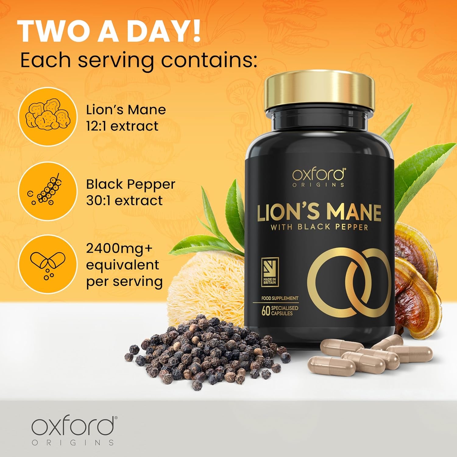 Advanced Lions Mane Mushroom 2400Mg - 60 High Strength Vegan Capsules - Lions Ma