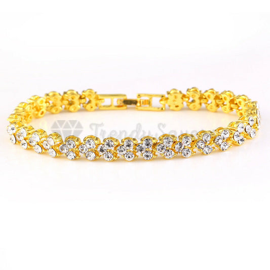 New Gold Plated Women Charm Bracelet Classic Sparkling Bangle Womens Jewellery