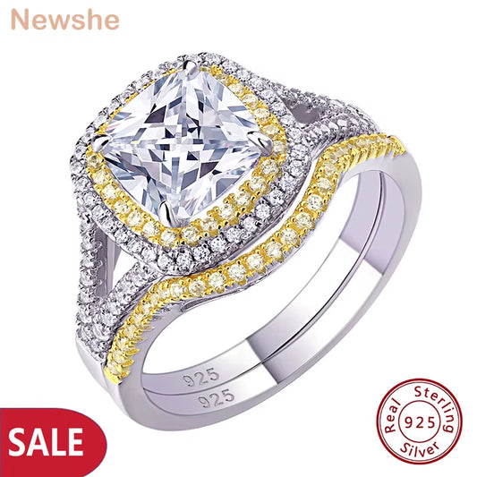 925 Silver Jewelry Engagement Rings Halo Gold Wedding Band Bridal Set for Women Cushion Cut AAAAA CZ Clearance Sale