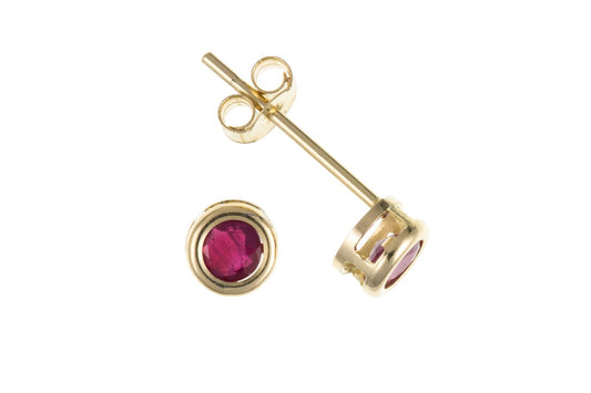 9Ct Gold Ruby Stud Earrings Yellow Gold 3.5Mm Solitaire Studs July Birthstone