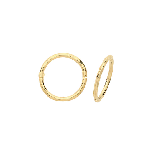Yellow Gold Faceted Sleeper Hinged Hoop Earrings 10Mm British Made Hallmarked